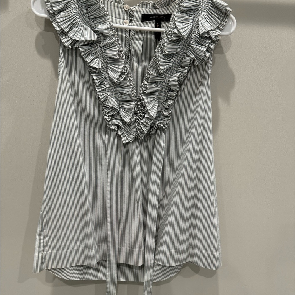 Striped Ruffle V-Neck Top